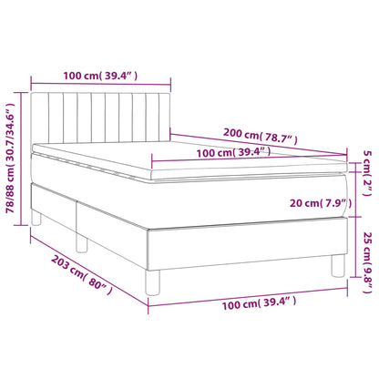 Cama box spring c/ colchão e LED 100x200 cm tecido azul