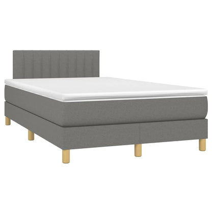 Cama box spring c/ colchão e LED 120x200 cm tecido cinza-escuro