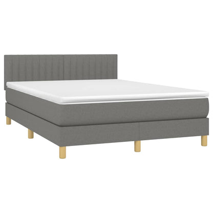 Cama box spring c/ colchão e LED 140x190 cm tecido cinza-escuro