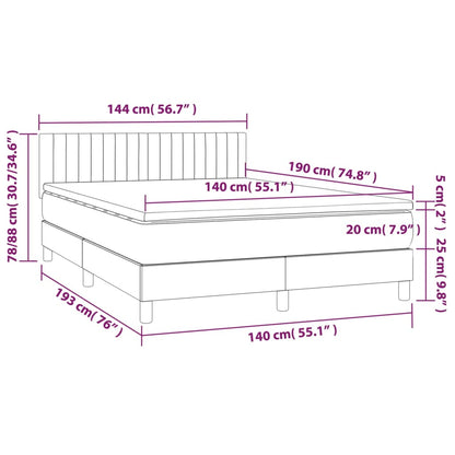 Cama box spring c/ colchão/LED 140x190cm tecido castanho-escuro