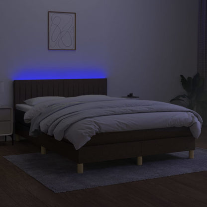 Cama box spring c/ colchão/LED 140x200cm tecido castanho-escuro