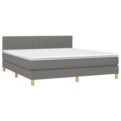 Cama box spring c/ colchão e LED 160x200 cm tecido cinza-escuro