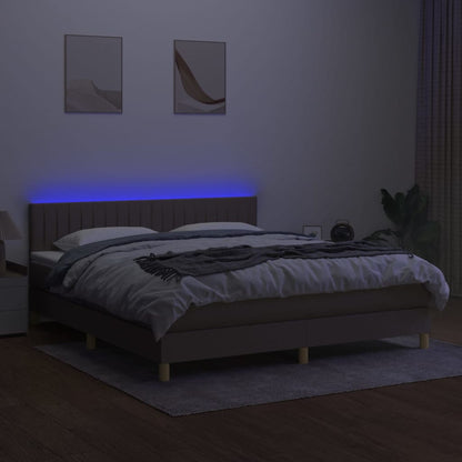 Cama box spring colchão/LED 160x200 cm tecido cinza-acastanhado