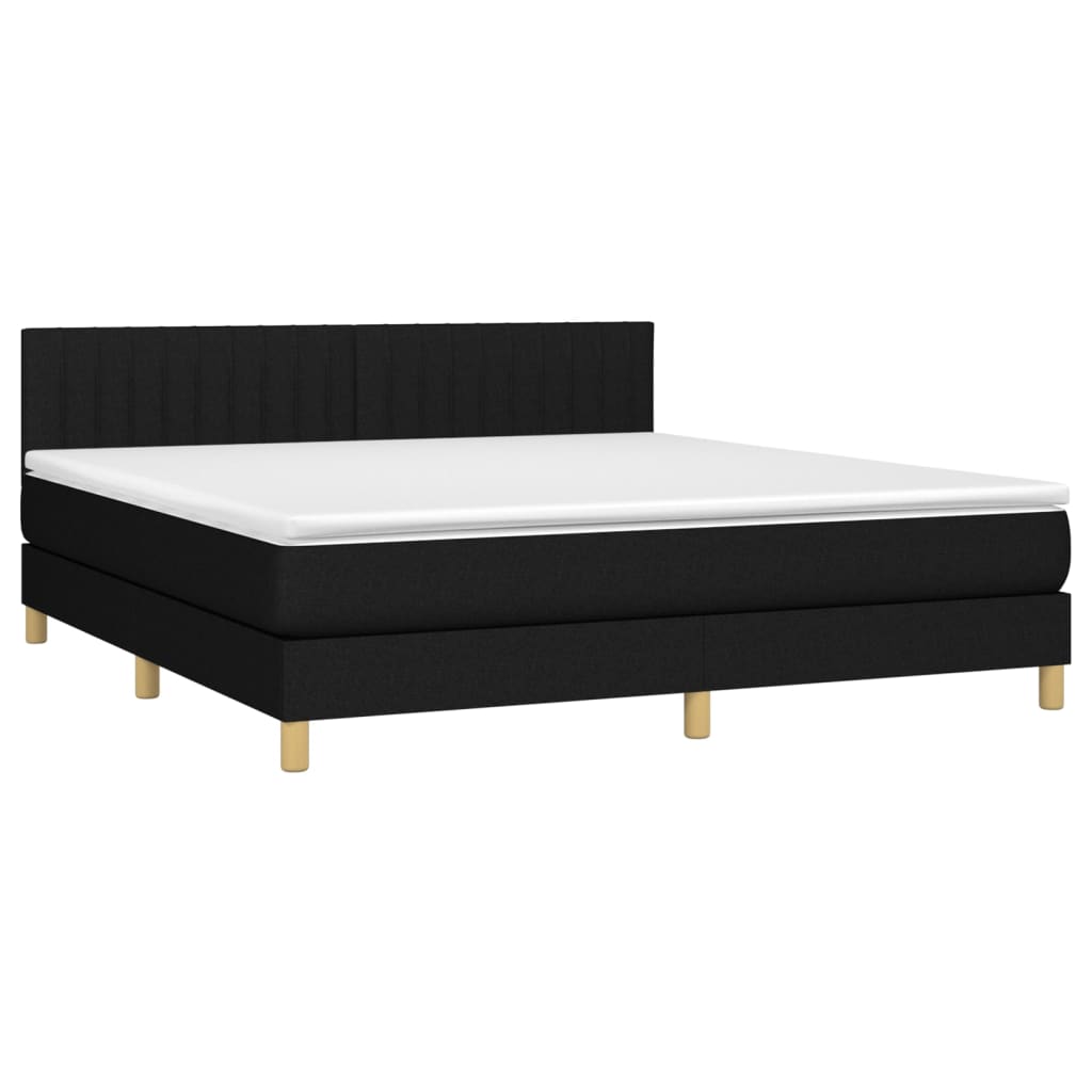 Cama box spring c/ colchão e LED 180x200 cm tecido preto