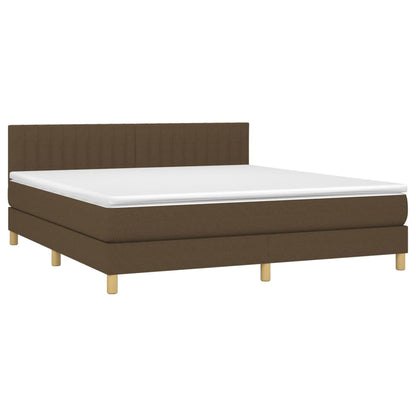 Cama box spring c/ colchão/LED 180x200cm tecido castanho-escuro