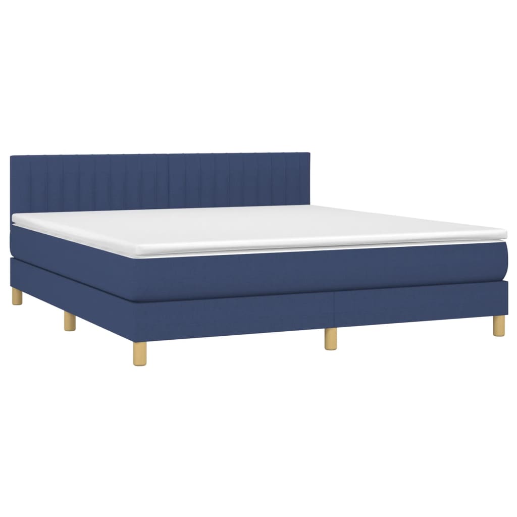 Cama box spring c/ colchão e LED 180x200 cm tecido azul