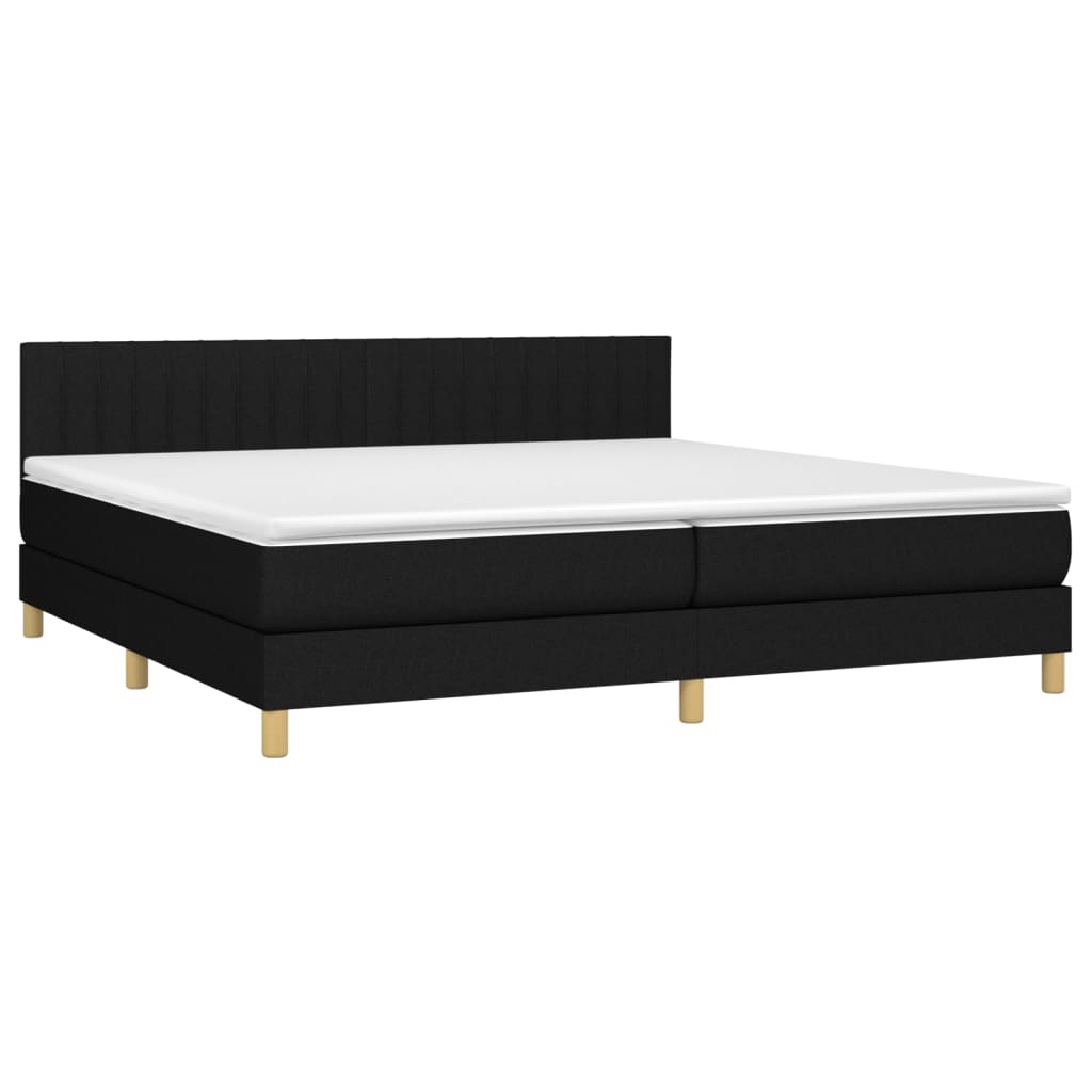 Cama box spring c/ colchão e LED 200x200 cm tecido preto