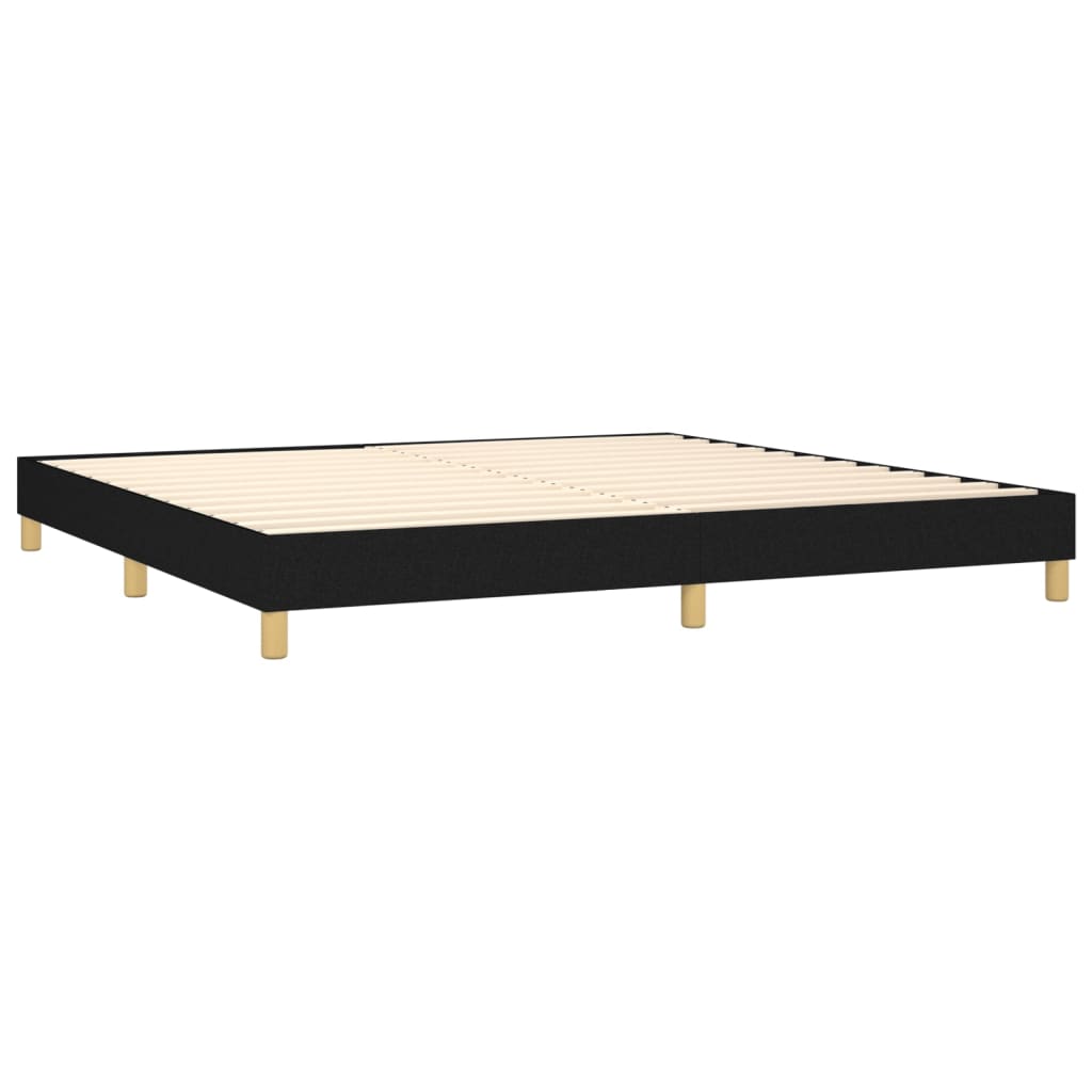 Cama box spring c/ colchão e LED 200x200 cm tecido preto