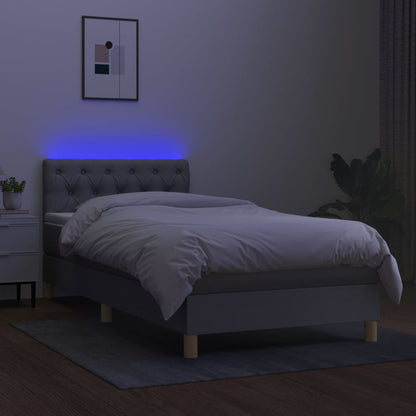 Cama box spring c/ colchão e LED 80x200 cm tecido cinza-claro