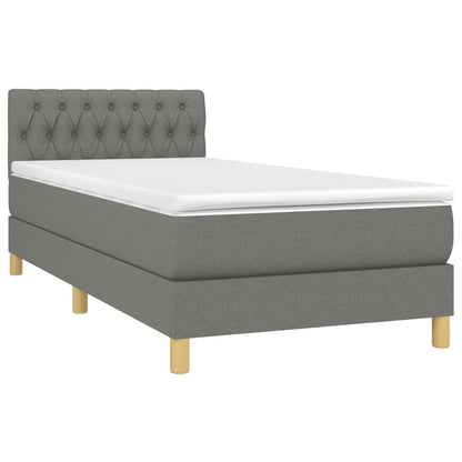 Cama box spring c/ colchão e LED 80x200 cm tecido cinza-escuro