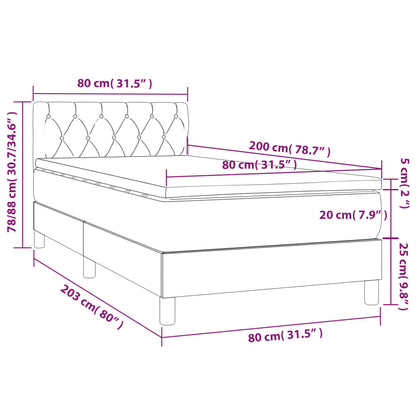 Cama box spring c/ colchão/LED 80x200cm tecido castanho-escuro