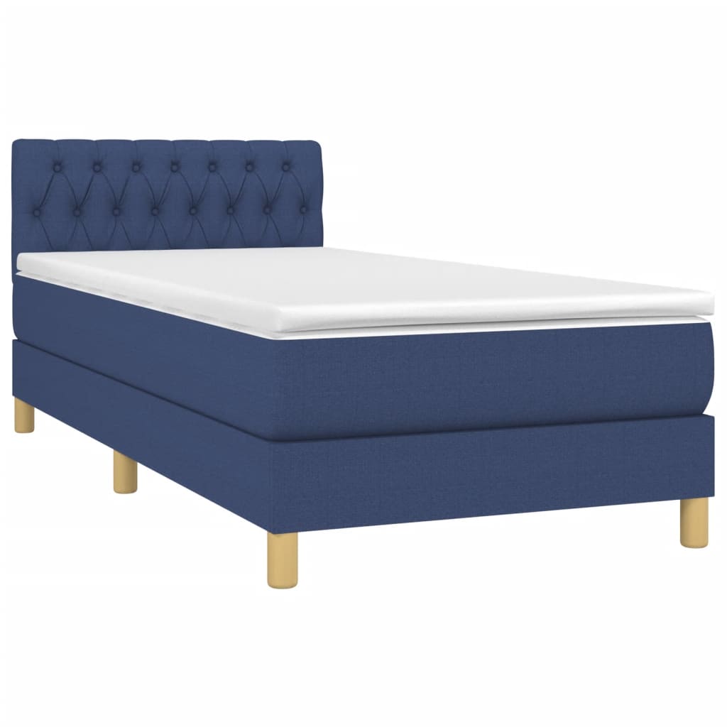 Cama box spring c/ colchão e LED 80x200 cm tecido azul