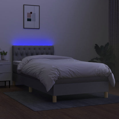 Cama box spring c/ colchão e LED 90x200 cm tecido cinza-claro