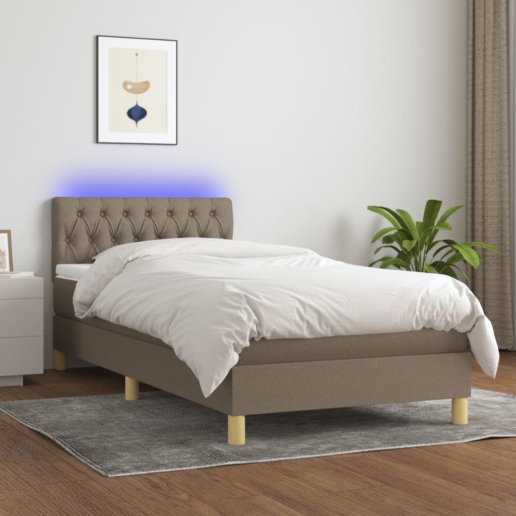 Cama box spring colchão/LED 100x200cm tecido cinza-acastanhado