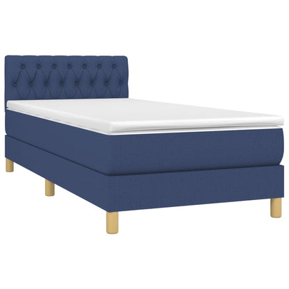 Cama box spring c/ colchão e LED 100x200 cm tecido azul