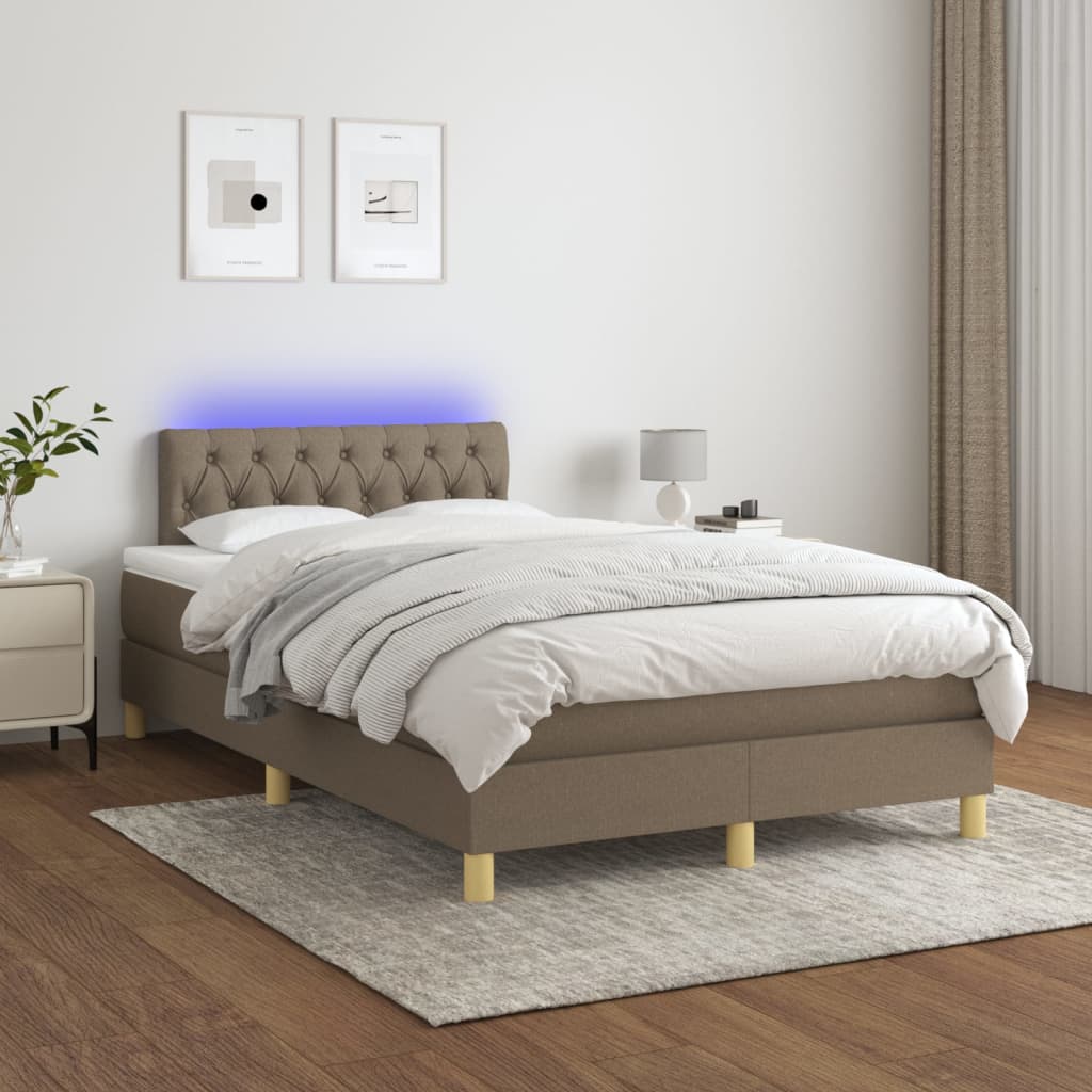 Cama box spring colchão/LED 120x200cm tecido cinza-acastanhado