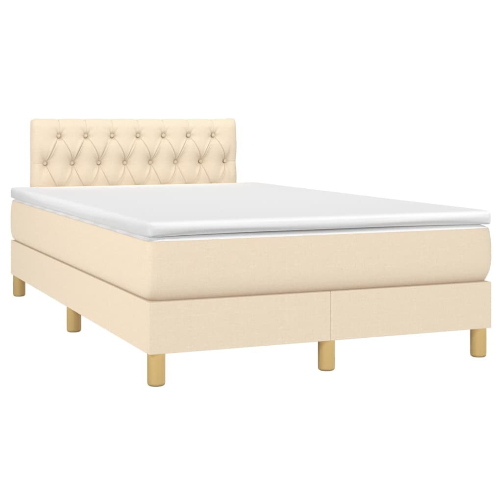 Cama box spring c/ colchão e LED 120x200 cm tecido cor creme