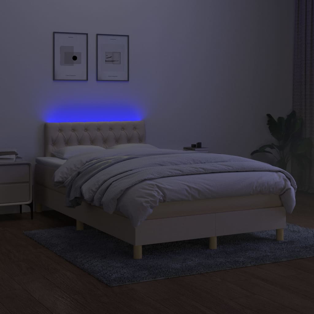 Cama box spring c/ colchão e LED 120x200 cm tecido cor creme