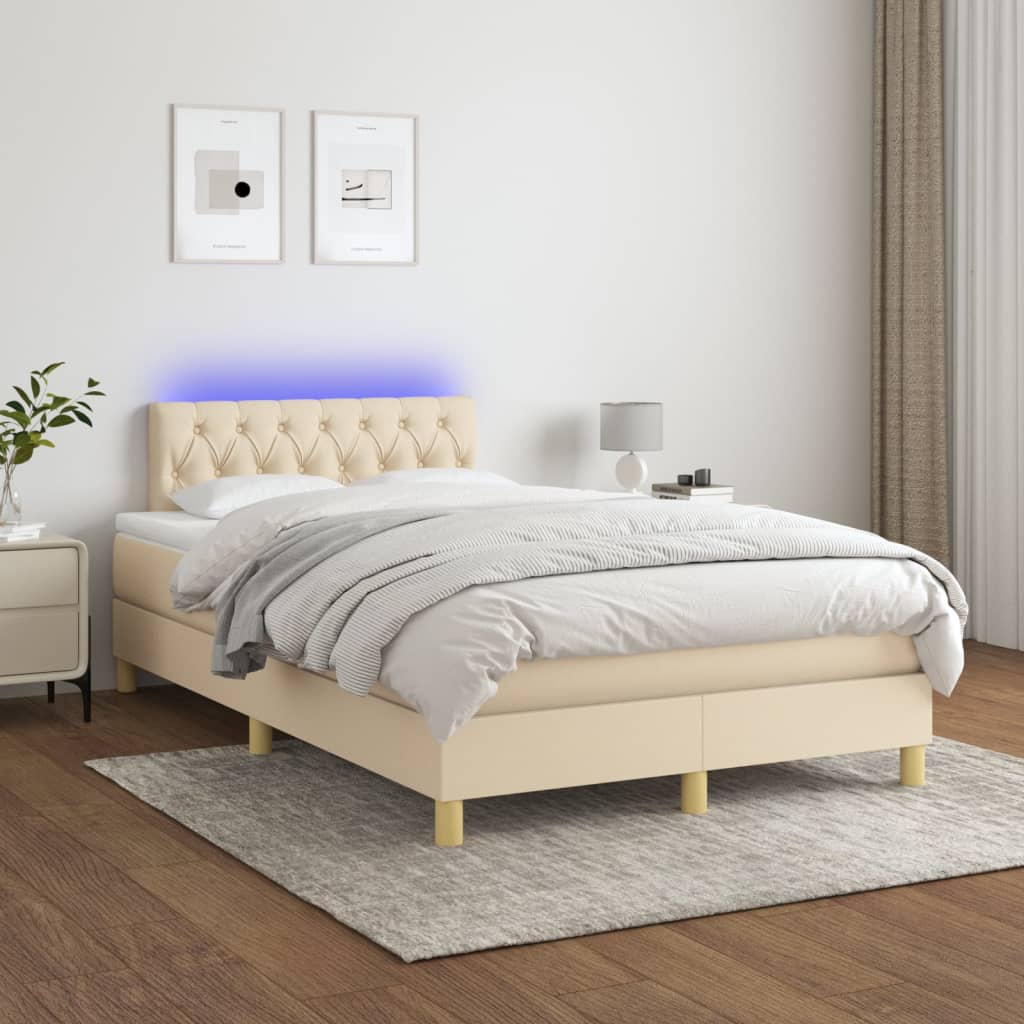 Cama box spring c/ colchão e LED 120x200 cm tecido cor creme