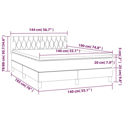 Cama box spring c/ colchão/LED 140x190cm tecido castanho-escuro