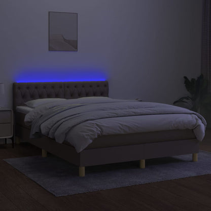 Cama box spring colchão/LED 140x190cm tecido cinza-acastanhado