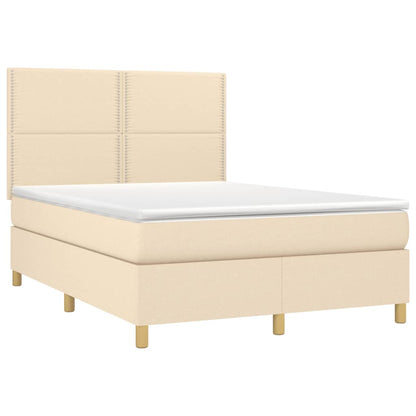 Cama box spring c/ colchão e LED 140x200 cm tecido cor creme