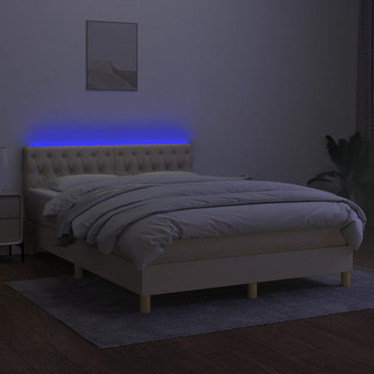 Cama box spring c/ colchão e LED 140x200 cm tecido cor creme