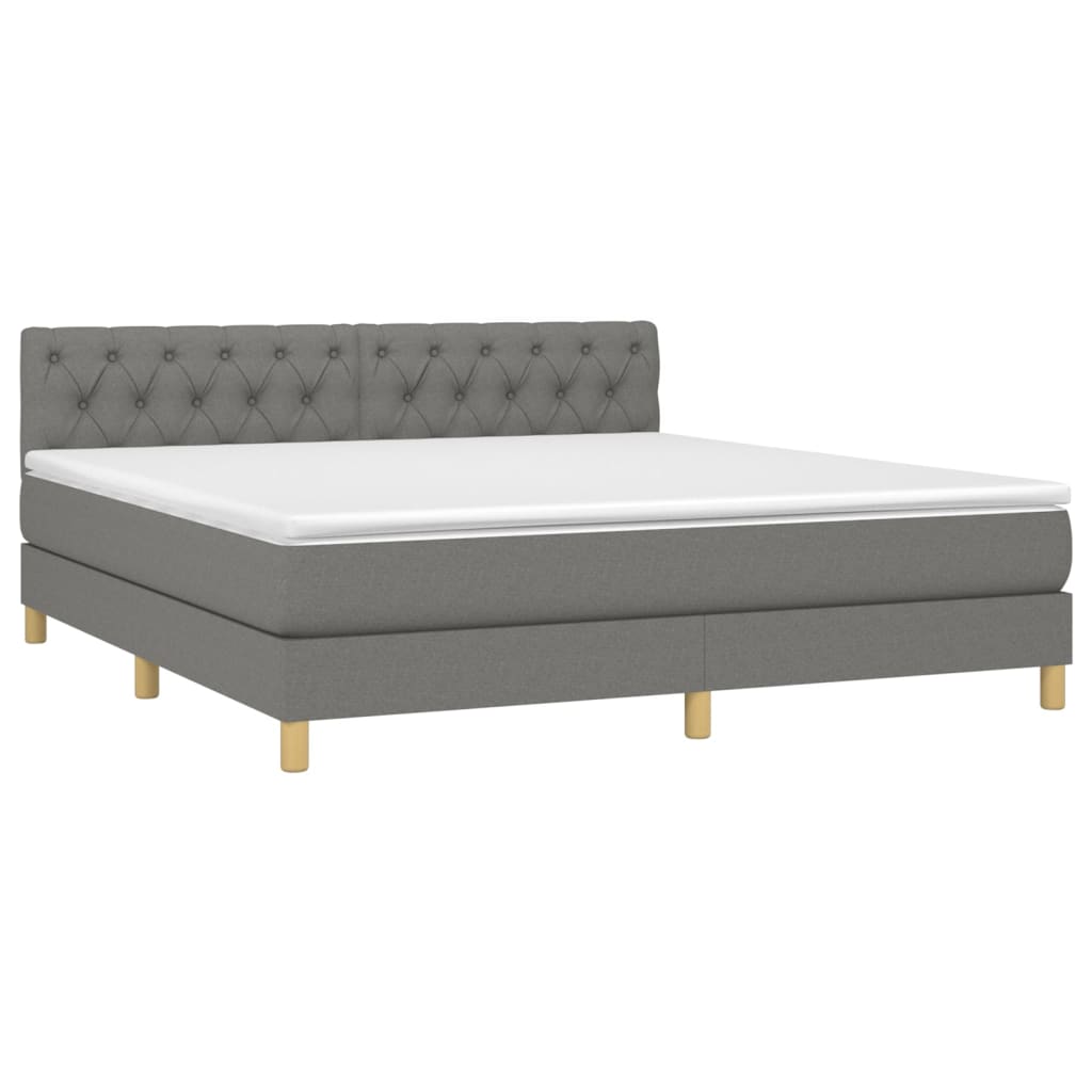 Cama box spring c/ colchão e LED 160x200 cm tecido cinza-escuro