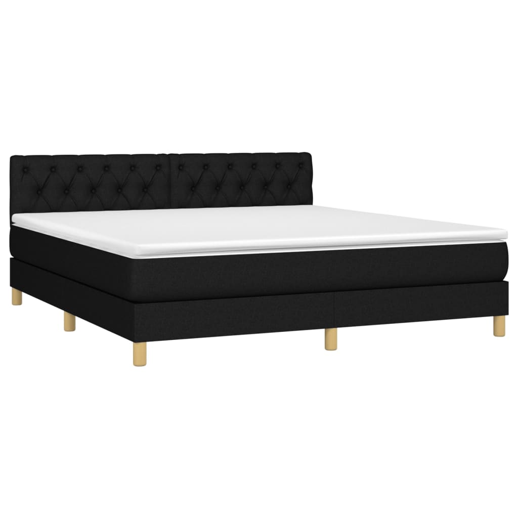 Cama box spring c/ colchão e LED 160x200 cm tecido preto