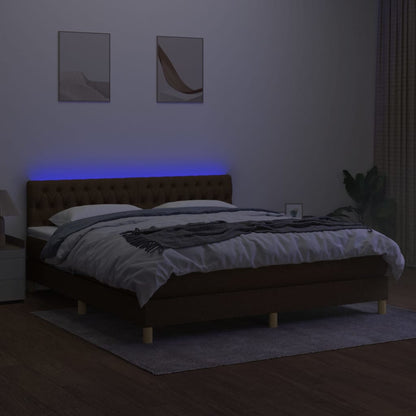 Cama box spring c/ colchão/LED 160x200cm tecido castanho-escuro