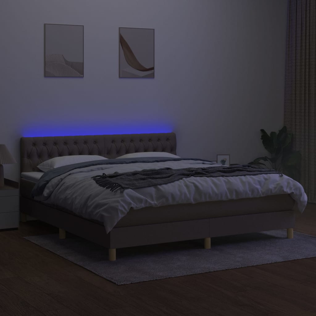 Cama box spring colchão/LED 160x200 cm tecido cinza-acastanhado