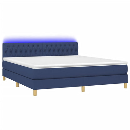 Cama box spring c/ colchão e LED 160x200 cm tecido azul