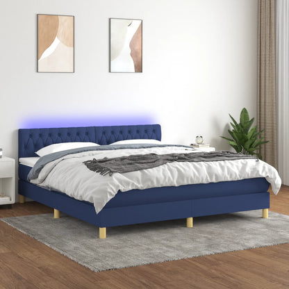 Cama box spring c/ colchão e LED 160x200 cm tecido azul