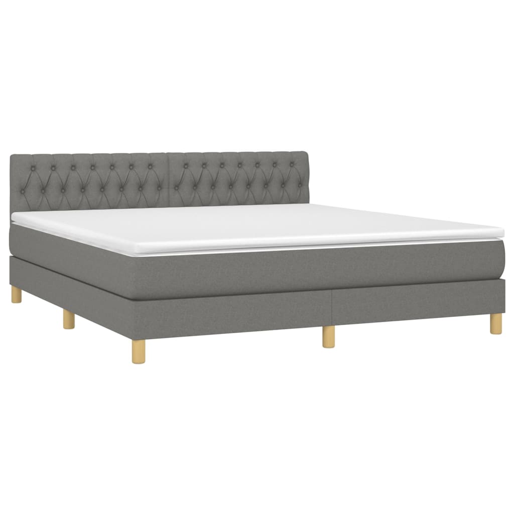 Cama box spring c/ colchão e LED 180x200 cm tecido cinza-escuro