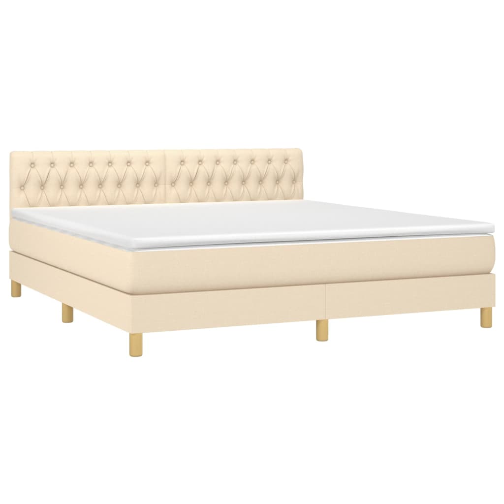 Cama box spring c/ colchão e LED 180x200 cm tecido cor creme