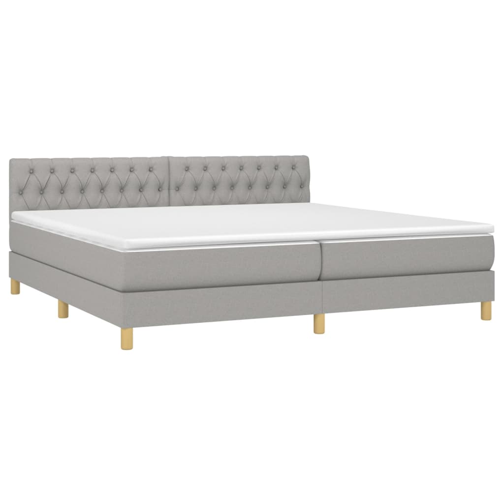 Cama box spring c/ colchão e LED 200x200 cm tecido cinza-claro