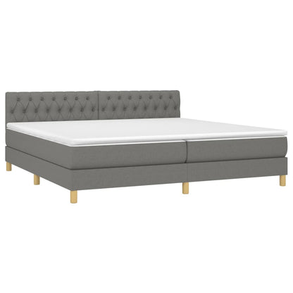 Cama box spring c/ colchão e LED 200x200 cm tecido cinza-escuro