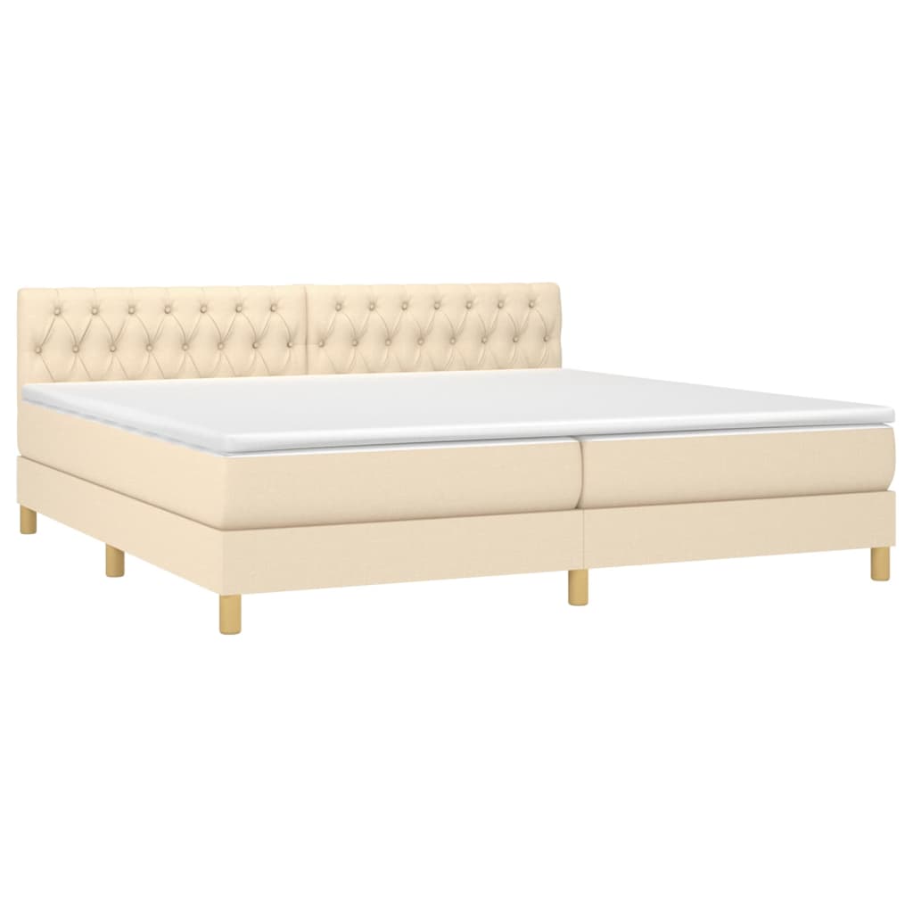 Cama box spring c/ colchão e LED 200x200 cm tecido cor creme