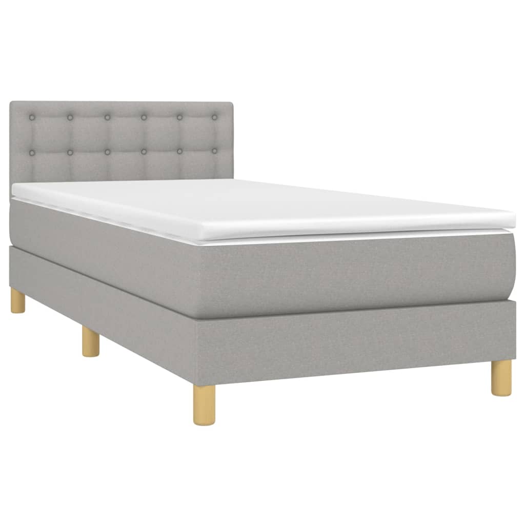 Cama box spring c/ colchão e LED 80x200 cm tecido cinza-claro