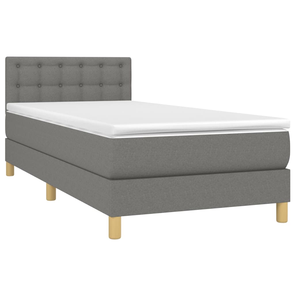 Cama box spring c/ colchão e LED 80x200 cm tecido cinza-escuro