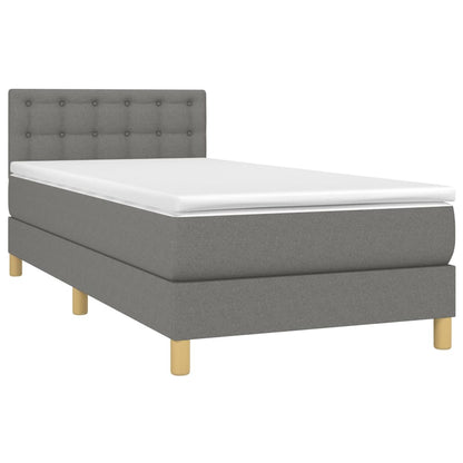 Cama box spring c/ colchão e LED 80x200 cm tecido cinza-escuro