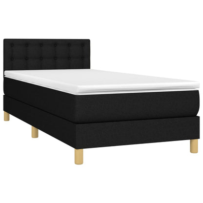 Cama box spring c/ colchão e LED 80x200 cm tecido preto