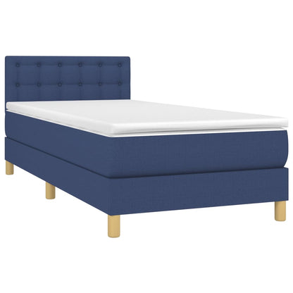 Cama box spring c/ colchão e LED 80x200 cm tecido azul