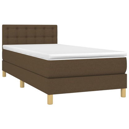 Cama box spring c/ colchão/LED 90x200 cm tecido castanho-escuro