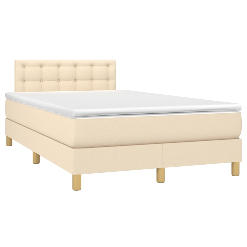 Cama box spring c/ colchão e LED 120x200 cm tecido cor creme