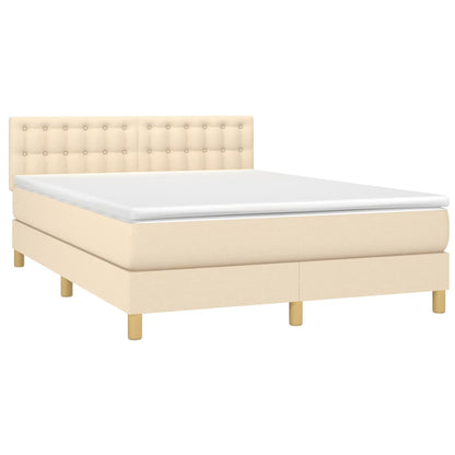 Cama box spring c/ colchão e LED 140x190 cm tecido cor creme