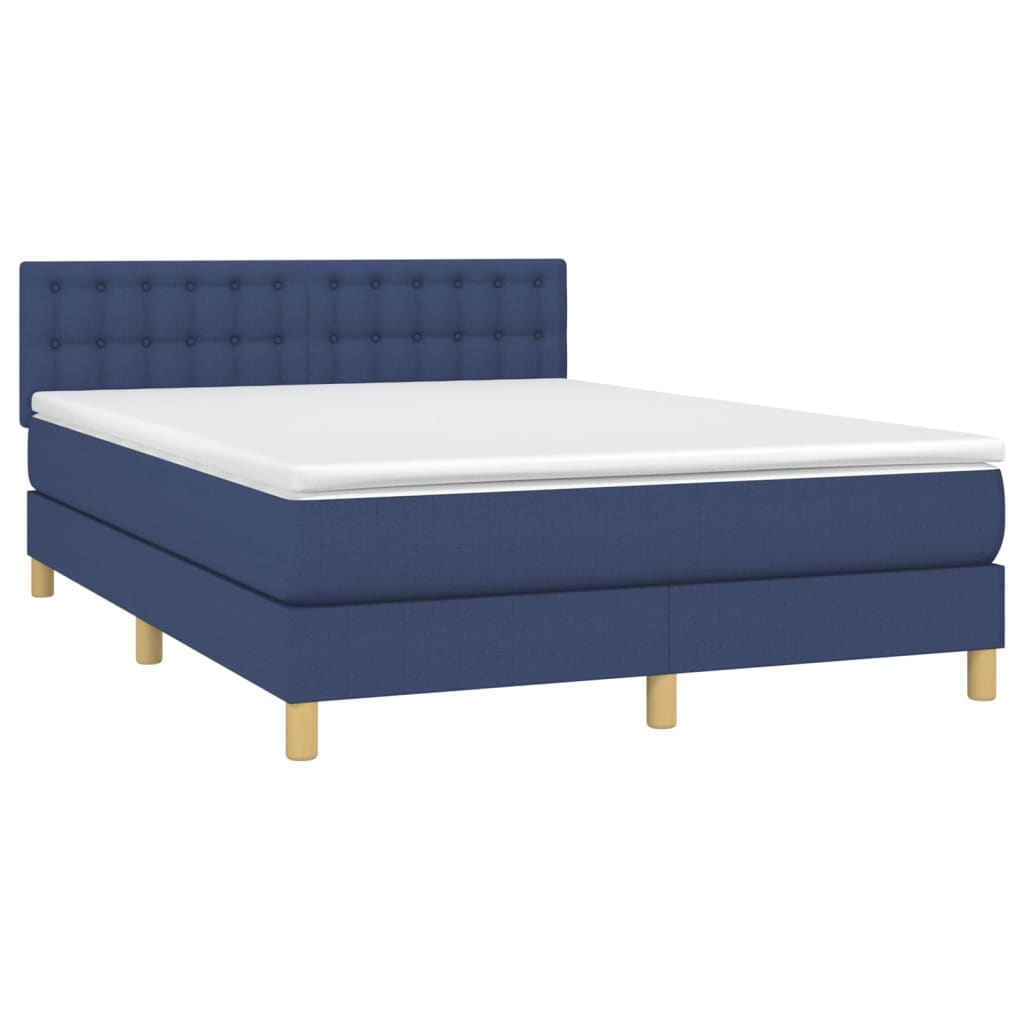 Cama box spring c/ colchão e LED 140x200 cm tecido azul