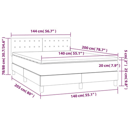 Cama box spring c/ colchão e LED 140x200 cm tecido azul