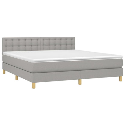 Cama box spring c/ colchão e LED 160x200 cm tecido cinza-claro