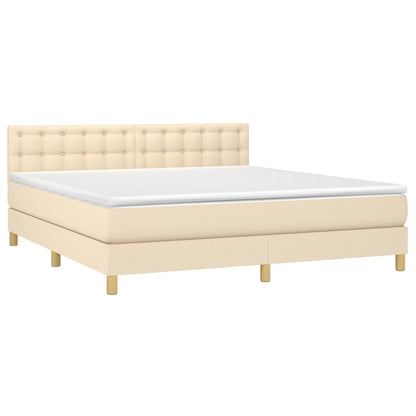 Cama box spring c/ colchão e LED 160x200 cm tecido cor creme